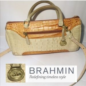 BRAHMIN 2-tone leather bag purse satchel strap